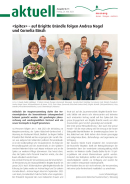 Mitteilungsblatt vom 26. Mai 2023 «Spitex» - auf Brigitte Brändle folgen Andrea Nagel und Cornelia Bösch