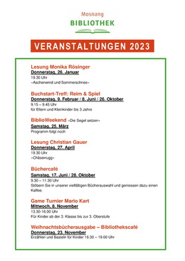 Jahresprogramm 2023 Jahresprogramm 2023