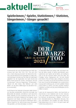 Mitteilungsblatt Nr. 19 vom 16. September 2022 Spielerinnen / -Spieler, Statistinnen / -Statisten, Sängerinnen / -Sänger gesucht!