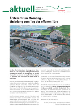 Mitteilungsblatt Nr. 24 vom 25. November 2022 Ärztezentrum Mosnang – Einladung zum Tag der offenen Türe
