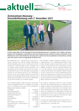 Mitteilungsblatt Nr. 21 vom 15. Oktober 2021 Ärztezentrum Mosnang - Urnenabstimmung vom 7. November 2021