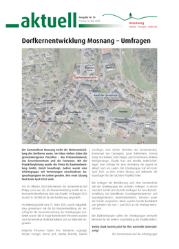 Mitteilungsblatt Nr. 10 vom 16. Mai 2025 Dorfkernentwicklung Mosnang – Umfragen